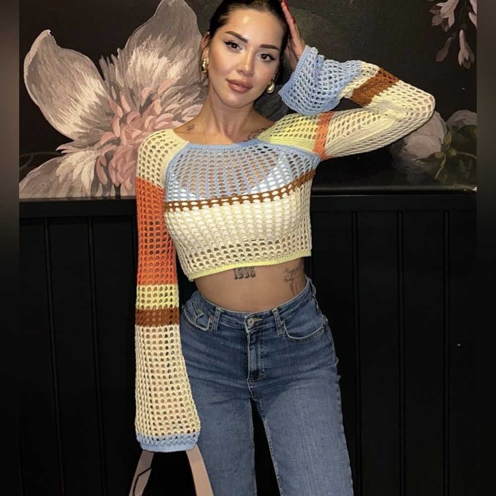 Urban Outfitters Crochet Knit Long Sleeve Top Women's XS